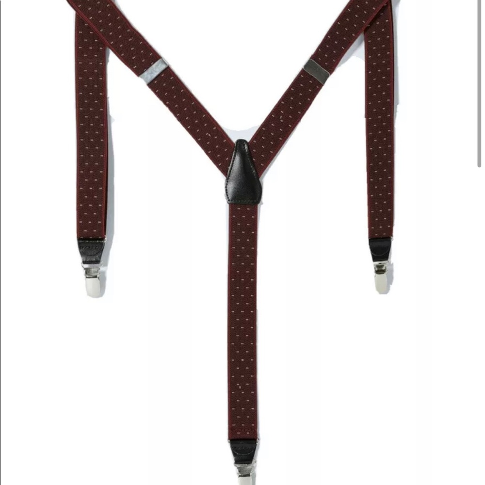 New Zara Men’s Micro Dot Print Suspenders Maroon M Clip on